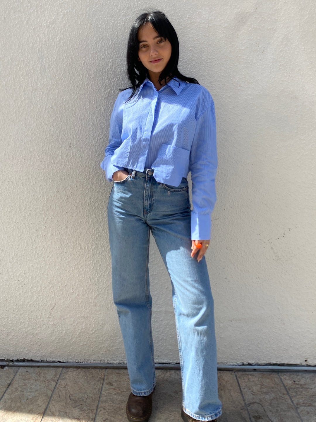 The Chase Crop Shirt Blue